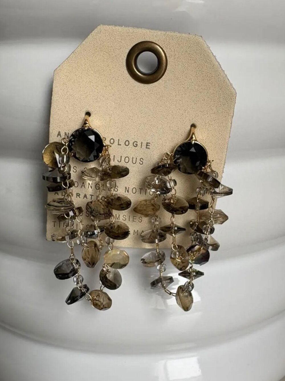 Anthropologie Chandelier Earrings 14K Gold Plated Brass NEW